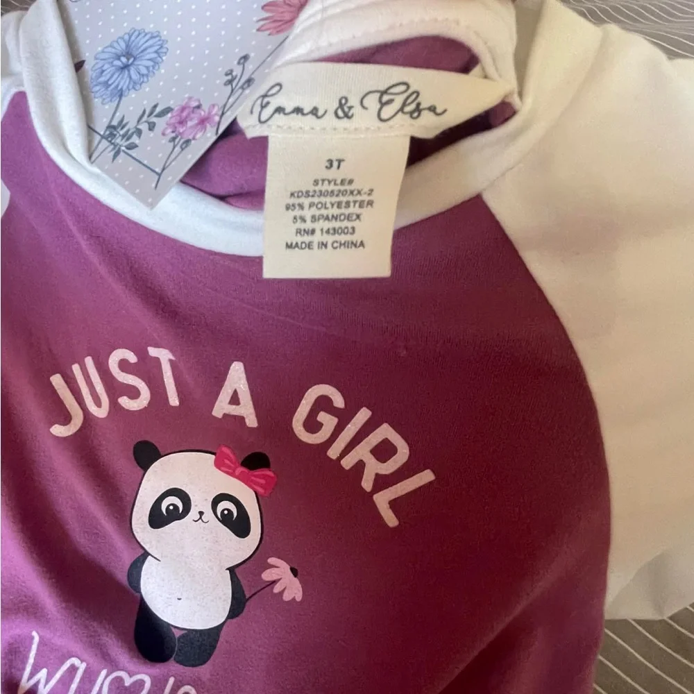 Girls Pink and White Panda Pajama Top - 'Just a Girl Who Loves Pandas'